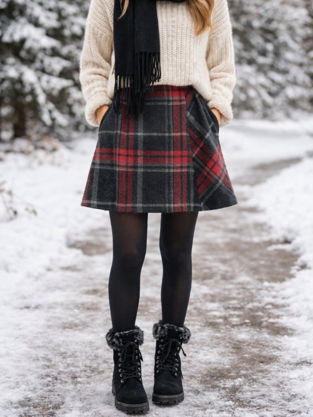 Cato Red and Gray Plaid Wool Blend Skirt Size 10